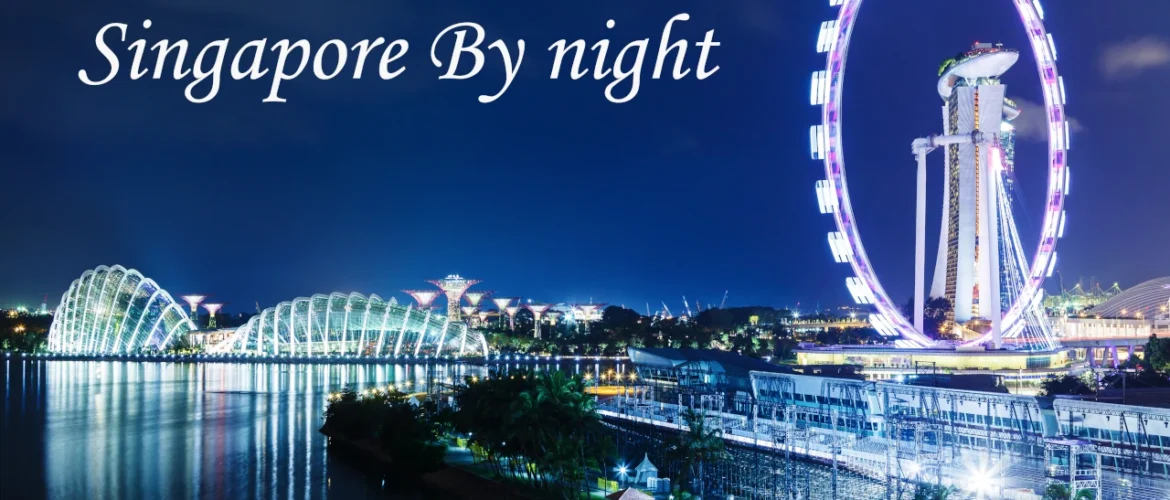 The illuminated Singapore Flyer and Marina Bay skyline at night, showcasing top places to visit in Singapore.
