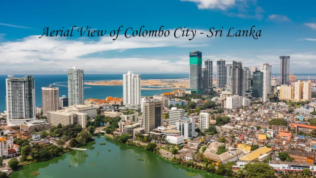Aerial view of Colombo city skyline and Beira Lake, the entry point for Indian travelers applying for a Sri Lanka Visa