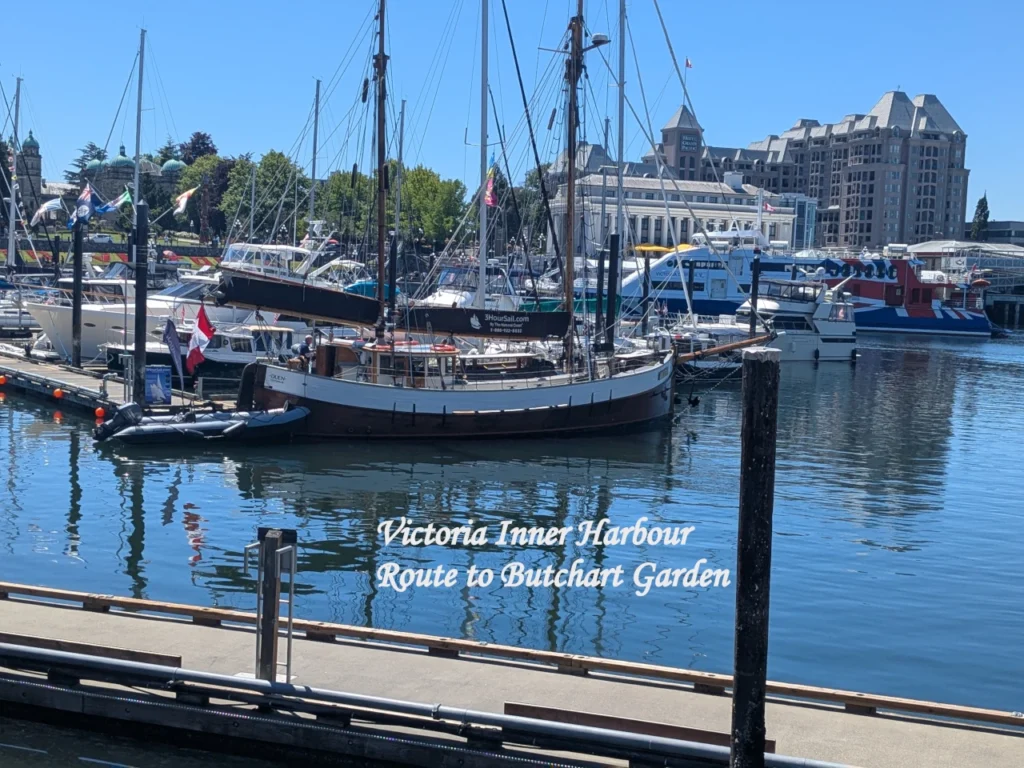 Boats docked at the Victoria Inner Harbour marina, a popular departure point when traveling to Butchart Garden on Vancouver Island.