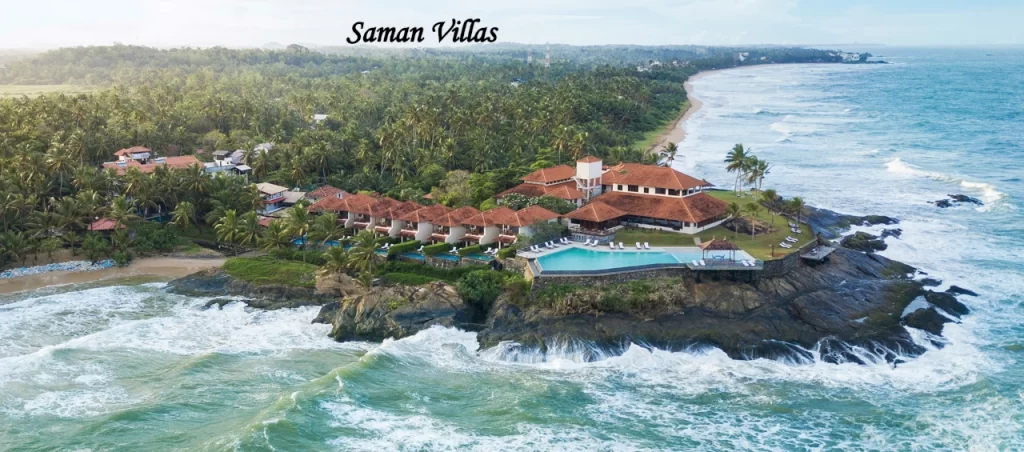 Saman Villas luxury resort in Bentota Srilanka overlooking the Indian Ocean with infinity pool and lush tropical surroundings
