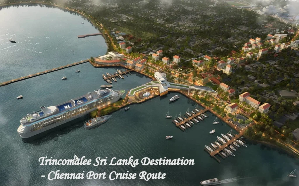 An aerial concept rendering of Trincomalee Port in Sri Lanka, a key destination for international voyages departing from the Chennai Port Cruise terminal