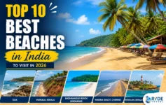 Top 10 Best Beaches in India to Visit in 2026 featuring Goa, Radhanagar Beach, Varkala, Marina Beach, and Kovalam