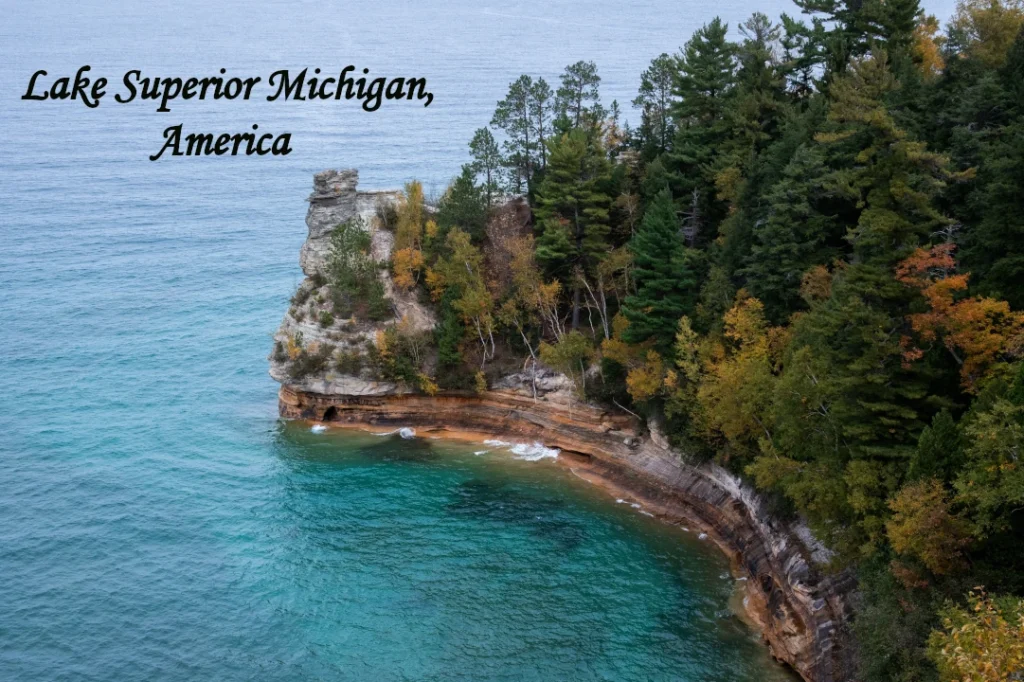 America Best Lake Superior Michigan with scenic cliffs and forested shoreline