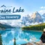 Vibrant turquoise waters of Moraine Lake framed by the towering snow-covered peaks of the Canadian Rockies.