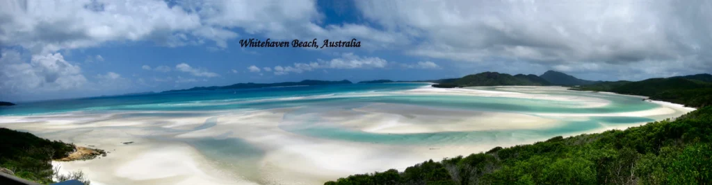 Whitehaven Beach Australia with white silica sand and turquoise water
